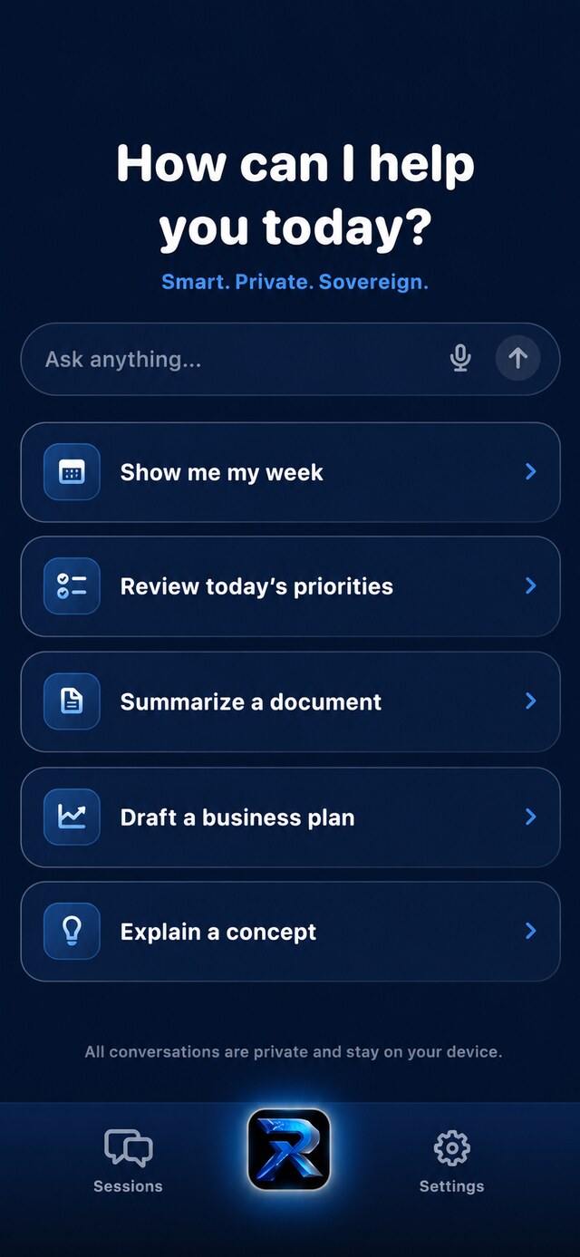 RISE AI Command home screen — Ask anything composer with smart-prompt cards