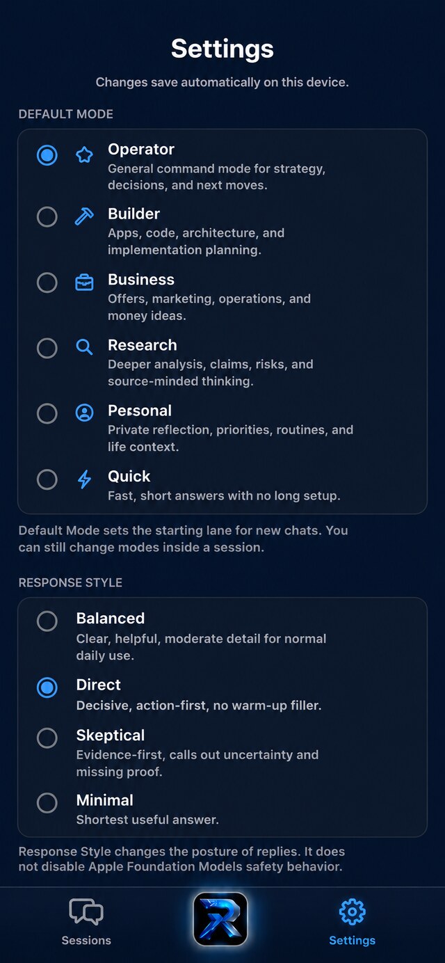 RISE AI Command Settings — modes and response styles